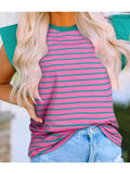 Striped Ruffled Sleeve Crew Neck Blouse