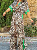 Casual Leopard Print Contrast T-Shirt Pants Set